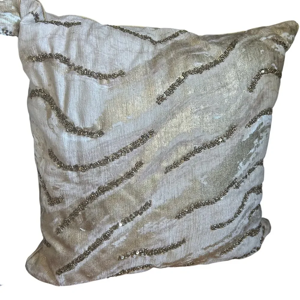 2 Artistic Accents Decorative Ivory Gold White Beaded Throw Pillows